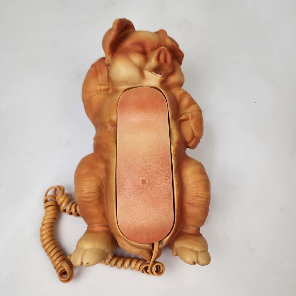 1980's Telemania Snoring Pig Telephone Orange Novelty Landline Button Phone